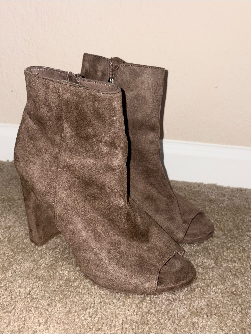 Wild Diva Brown Suede Peep-Toe Block Heel Ankle Boots